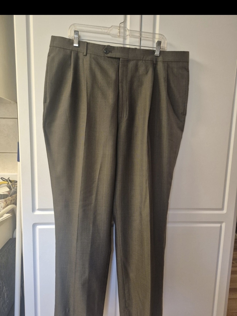 Men's Olive Dress Pants - Classic Pleated Trousers 40x30